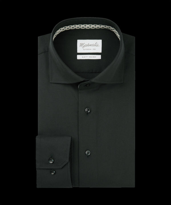 Donkerblauw overhemd met lichte ruitjesboord